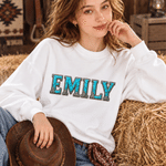 Personalised Turquoise Silver Scrollwork Style Soft Sweatshirt Hoodie with Name Daily Wear Birthday Gift for Women Men 5