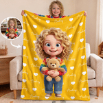 Personalized Cartoon Character Photo Multicolor Soft Throw Blanket with Name Home Decor Birthday Gift for Kids Family Friend 4