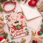 Personalized Holly Christmas Theme Pet Photo Greeting Card with Name and Text Christmas Party Gift for Pet Lovers Friends Family