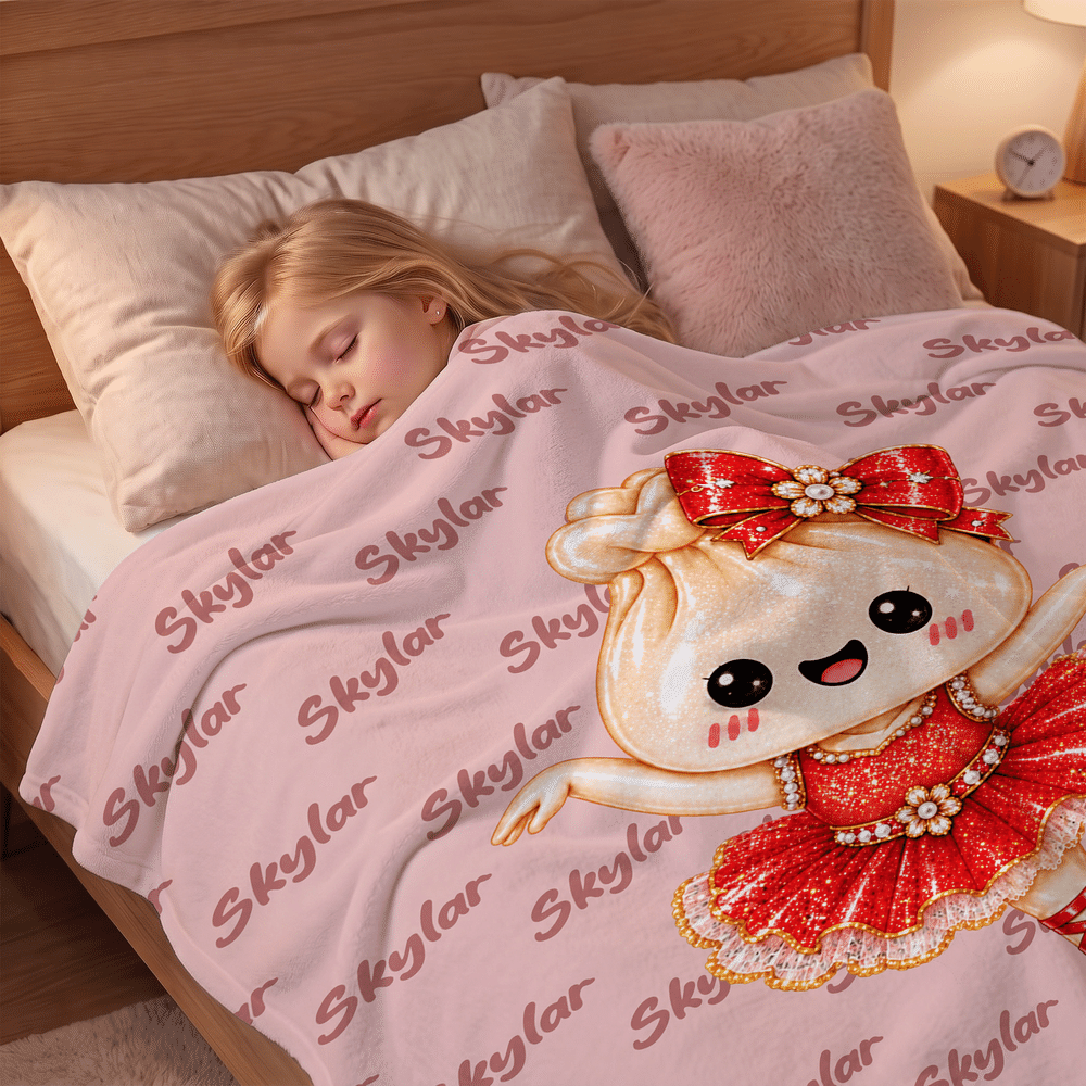 Manta suave personalizada con nube de palabras del personaje «Dumpling», la bailarina de ballet con purpurina, con nombre; decoración para el hogar; regalo de cumpleaños y Navidad para niñas y bailarinas de ballet 7