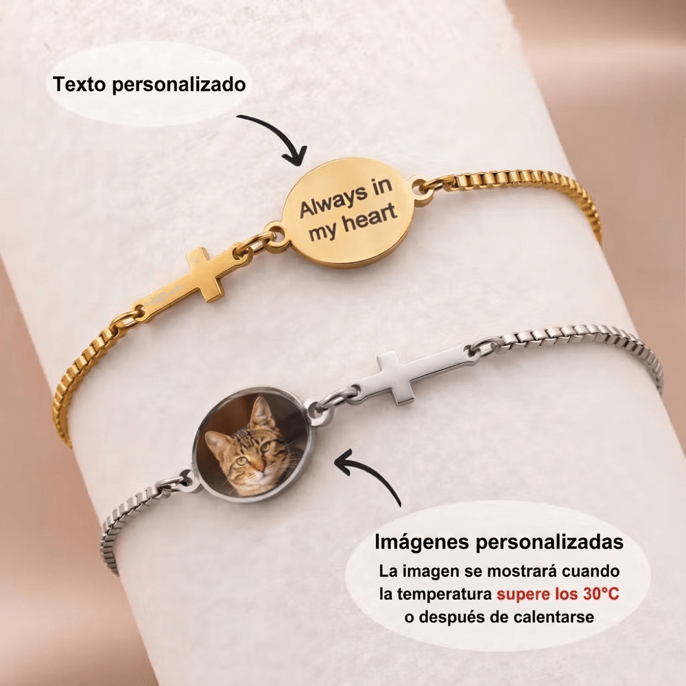 Pulsera de plata de ley personalizada con cruz y foto oculta termosensible ajustable con texto regalo de bautizo o cumpleaños para mujer cristiana 4