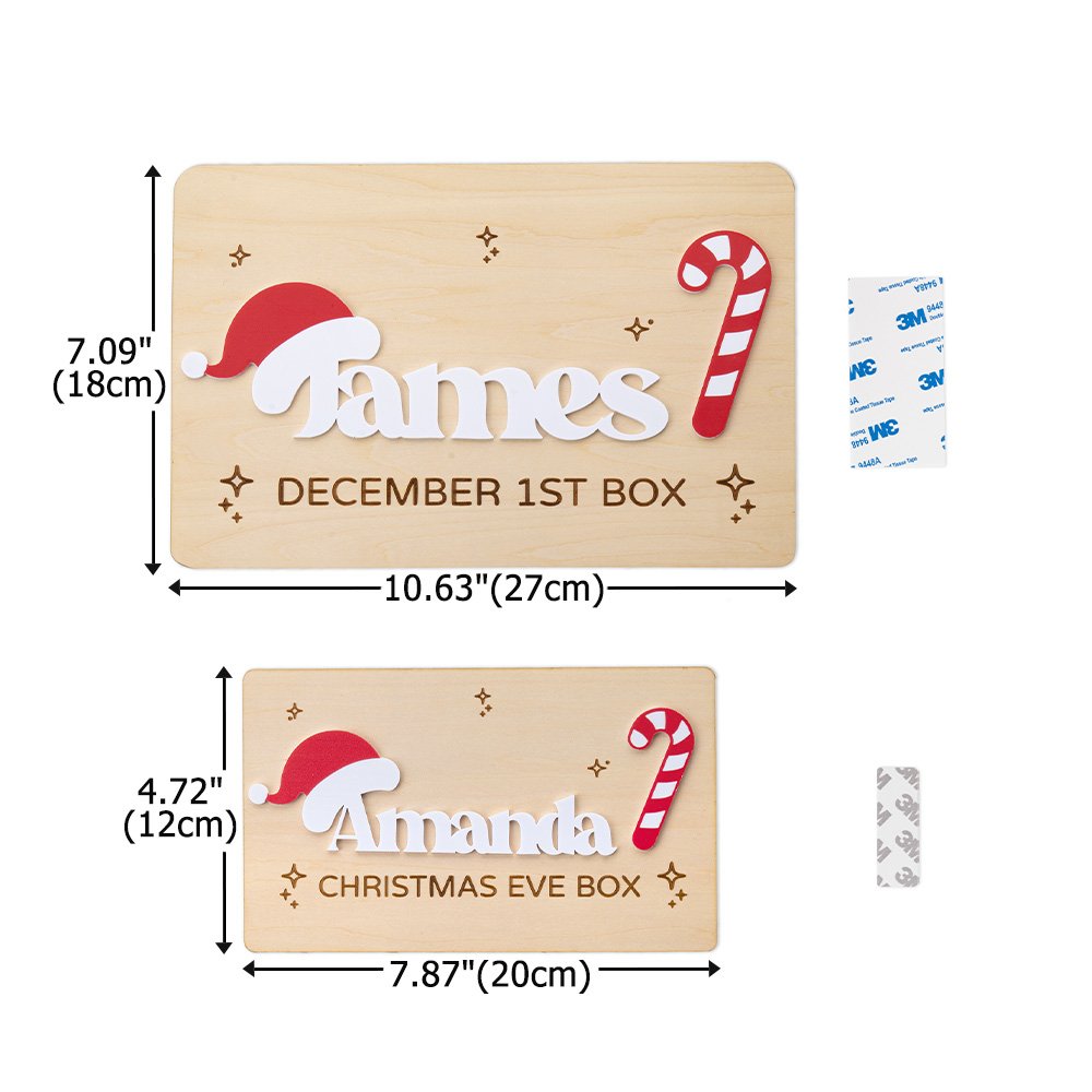 Personalisiertes Weihnachts-Etikett für Weihnachtsschachteln mit Weihnachtsmannmütze und Zuckerstange, mit Namen und Text – Weihnachtsgeschenk für Kinder und die Familie 9