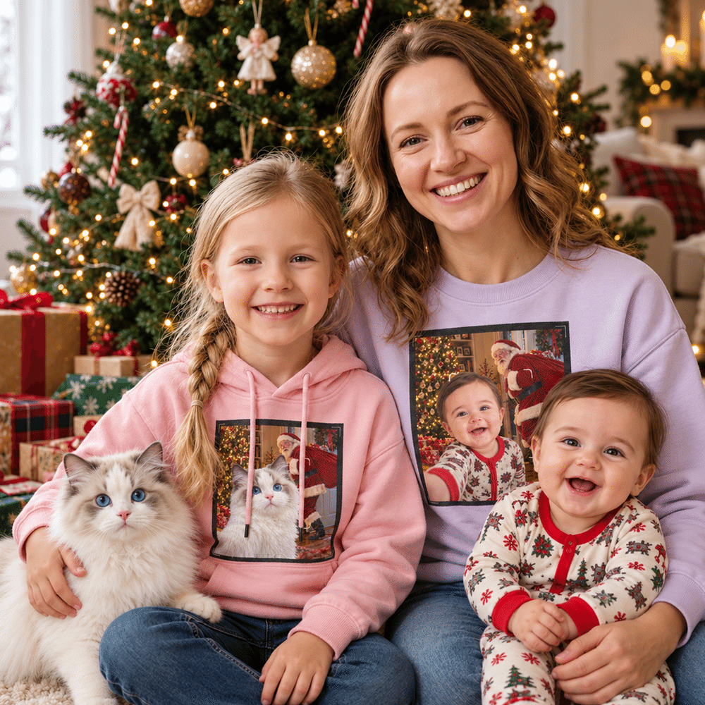 Personalized Funny Christmas Selfie Santa Claus Kid Adult T-shirt Sweatshirt Hoodie Daily Wear Christmas Gift for Family Friends Pet Owners 6