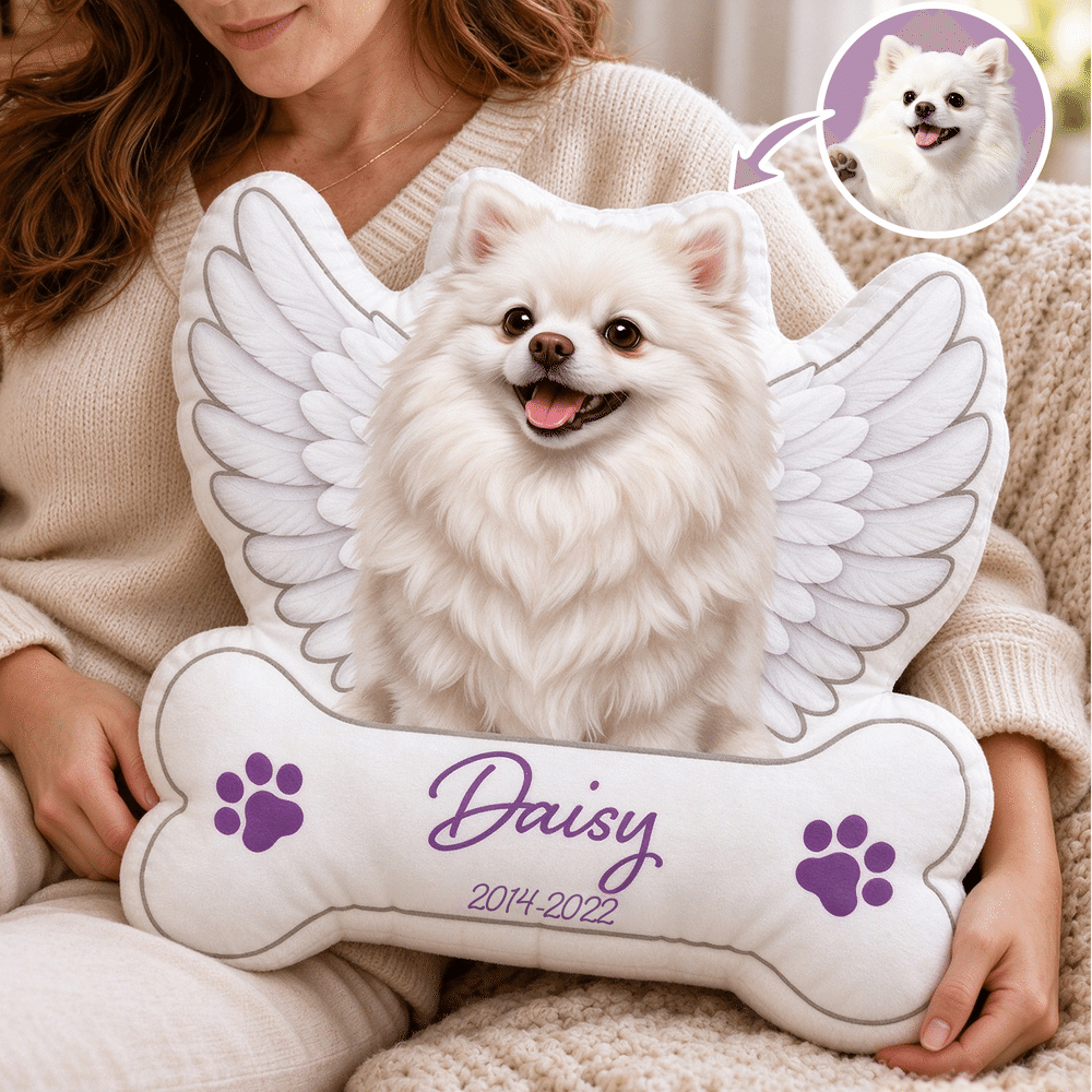 Personalised Cute Pet Photo Angel Wing Soft Cushion with Name and Date Home Decor Pet Loss Memorial Sympathy Gift for Pet Owners 1