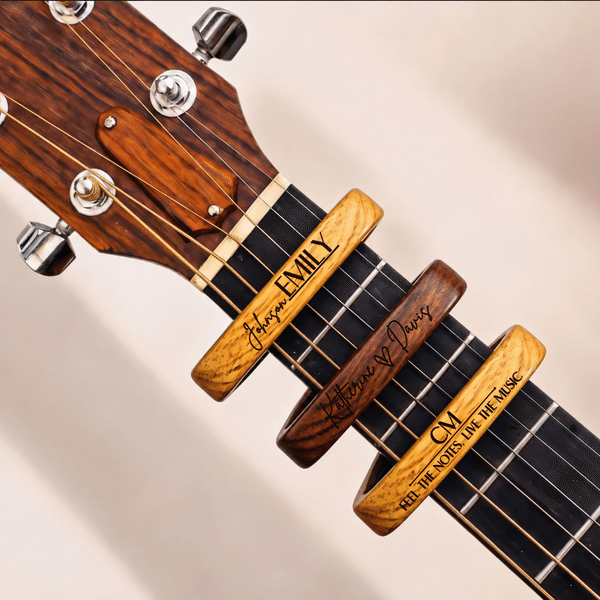 Personalized Monogram Wooden Guitar Capo with Engraved Name Guitar Accessory Birthday Gift for Guitar Music Lovers