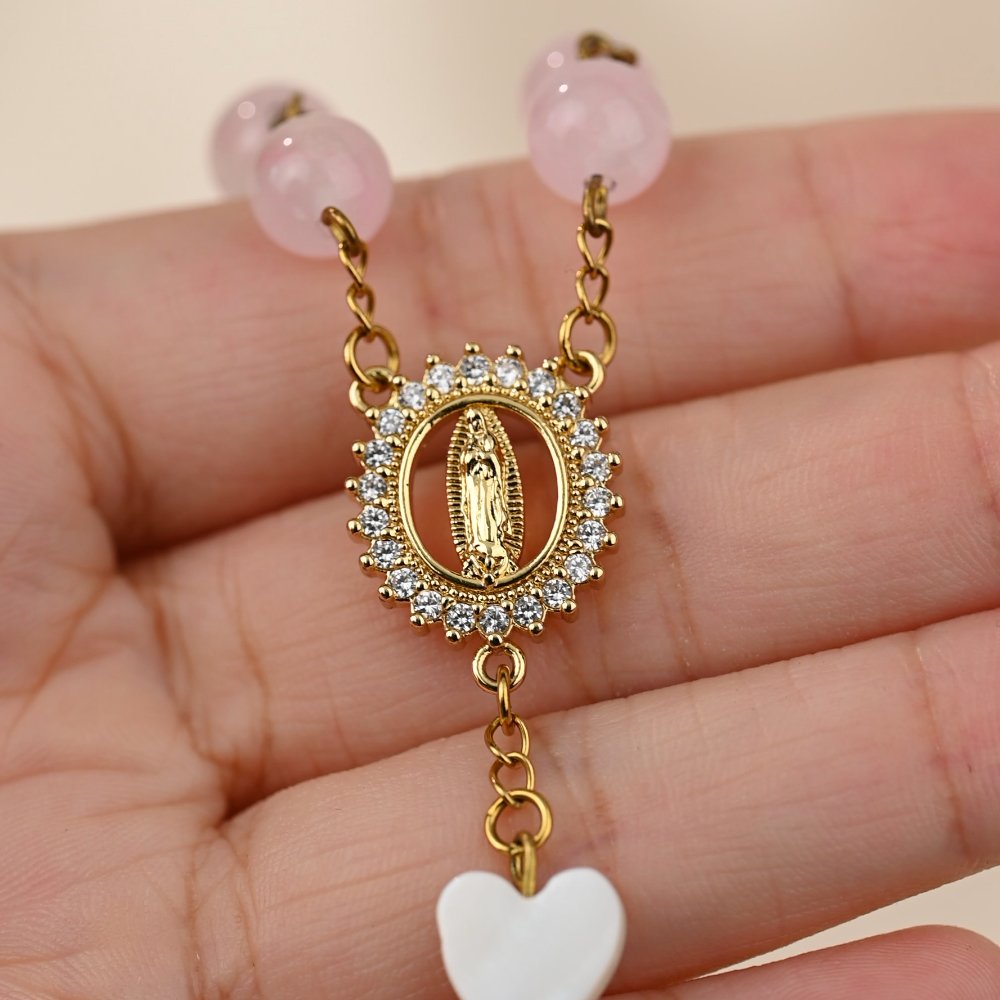 Personalized Virgin Mary Steering Wheel Rosary Charm with Cross and Name Car Decor Baptism Christmas Religious Gift for Christians Women Drivers 3