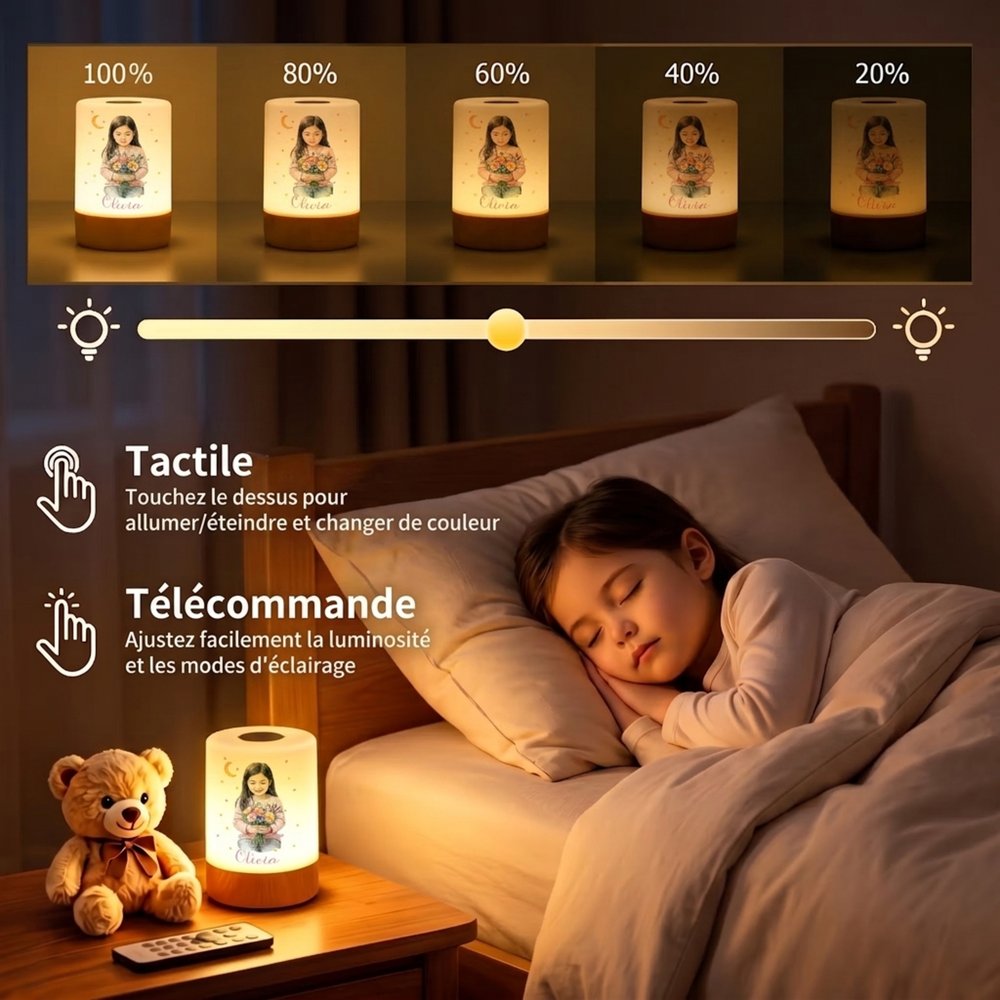 Veilleuse tactile LED personnalisée avec nom et photo - Deux modes de contrôle et couleurs changeables - Cadeau pour les enfants et la famille 6