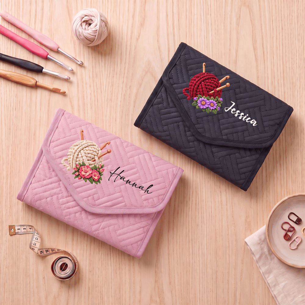 Personalised 3D-Effect Artwork Birth Flower Crochet Yarn Crochet Hook Organiser with Name Knitting Accessories Birthday Gift for Crochet Enthusiasts 3
