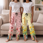 Personalised Birth Flower Book Lover Soft Pyjama Bottoms with Name Daily Wear Birthday Christmas Gift for Bookworms Women Girls