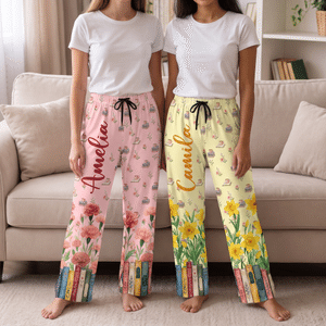 Personalised Birth Flower Book Lover Soft Pyjama Bottoms with Name Daily Wear Birthday Christmas Gift for Bookworms Women Girls