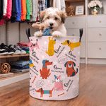 Cesto portaoggetti impermeabile personalizzato con motivo illustrativo in stile doodle raffigurante cani e gatti, dotato di manico e nome: regalo per l'inaugurazione della casa o per il compleanno, ideale per gli amanti degli animali domestici