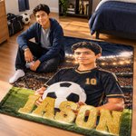Couverture légère personnalisée pour garçon sur le thème du football, avec photo, prénom et numéro – Décoration d'intérieur, cadeau d'anniversaire sur le thème du sport pour un enfant passionné de football ou un jeune footballeur