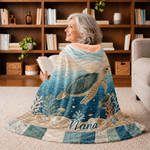 Personalised Mum Sea Turtle and 1-10 Baby Sea Turtles Soft Quilted-Look Hooded Blanket with Title and Name Birthday Gift for Family Mum Gran