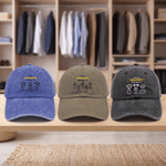 Personalized 1-10 Cute Line Cartoon Figures Washed Denim Baseball Cap with Name and Title Daily Wear Birthday Gift for Dad Grandpa 2