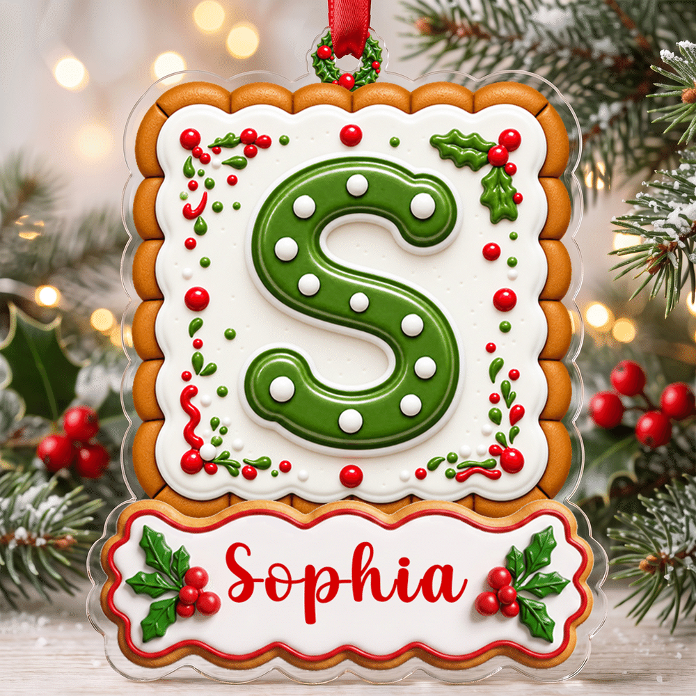 Personalized Holly Cute 3D-Effect Artwork Gingerbread Initial Acrylic Ornament with Name Home Tree Decor Christmas Gift for Family Children 5