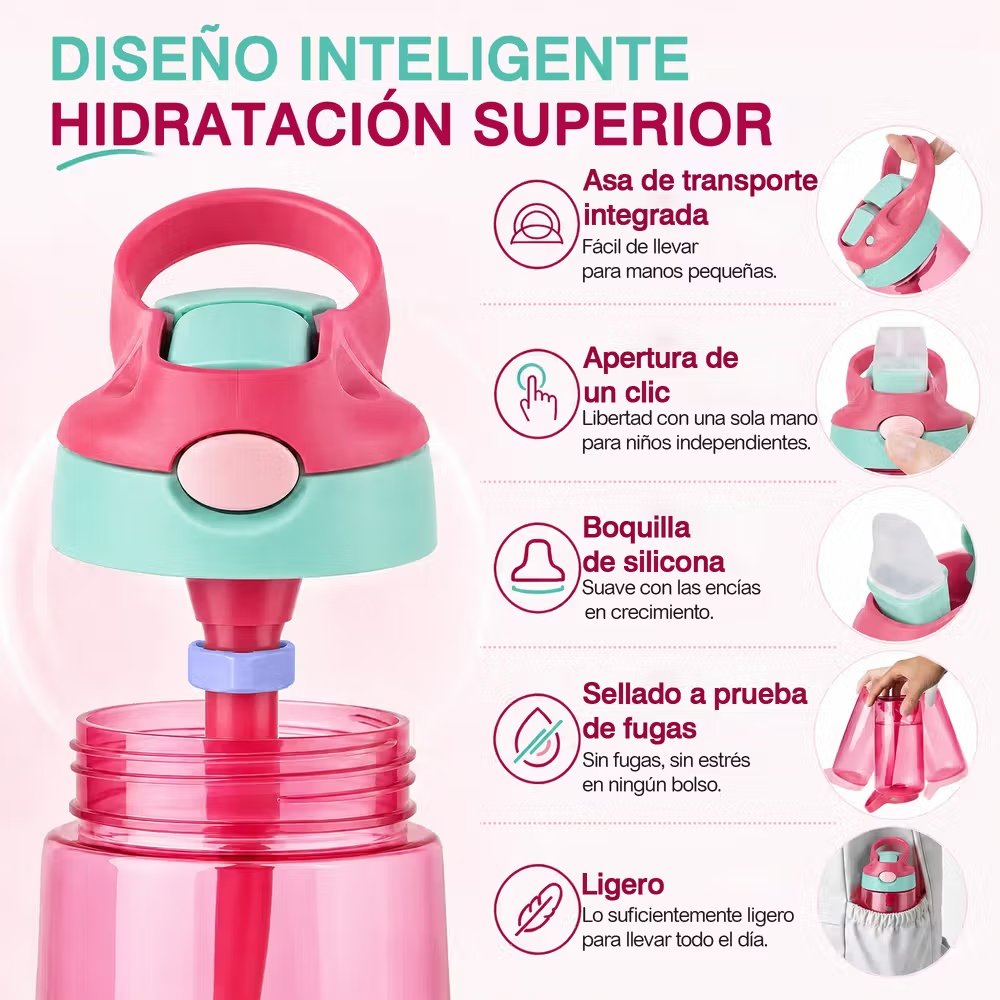 Botella de agua personalizada con nombre foto y personaje animado pajita de silicona regalo de cumpleaños y vuelta al cole para niños y estudiantes 9