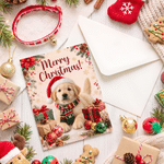 Personalized Merry Christmas Santa Hat Pet Photo Greeting Card with Name and Text Christmas Party Gift for Pet Owners Lovers Family