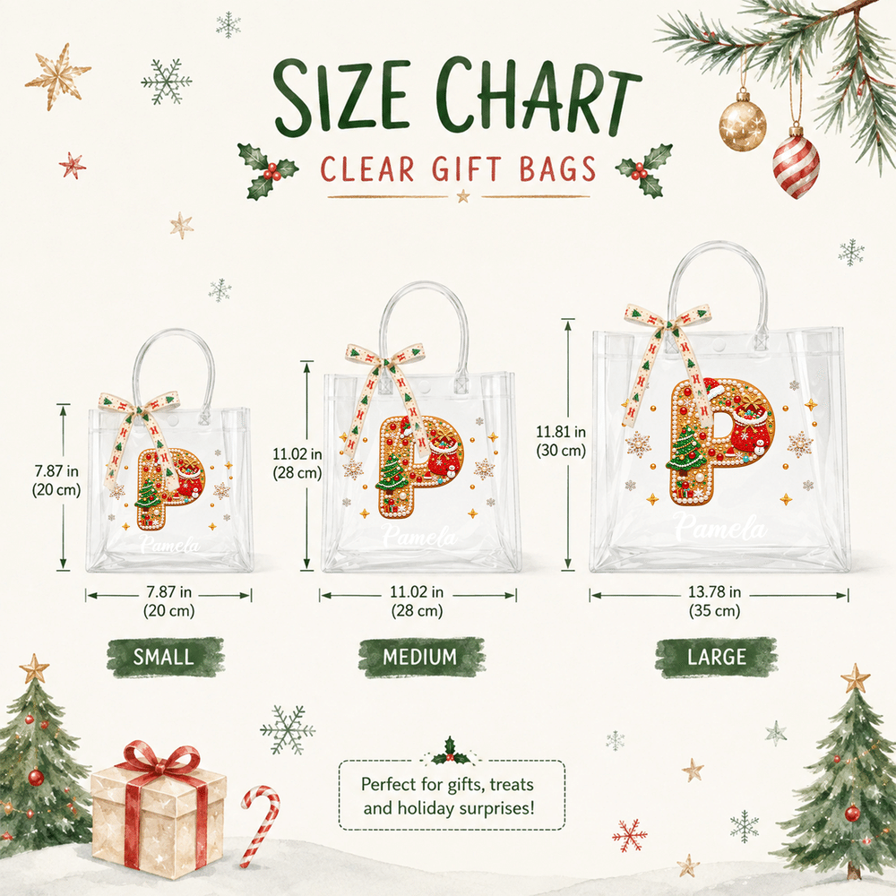 Bolsa de regalo transparente personalizada de Navidad con iniciales y diseño de abalorios, con el nombre del destinatario; regalo para fiestas navideñas y uso diario para niños 9