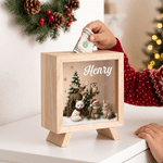 Personalised 3D-Effect Artwork Nordic Woodland Animals Wooden Money Box Piggy Bank with Name Desk Decor Christmas Gift for Kids