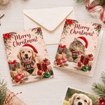 Personalized Merry Christmas Santa Hat Pet Photo Greeting Card with Name and Text Christmas Party Gift for Pet Owners Lovers Family