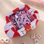 Personalized Mahjong Queen Striped Knitted Large Capacity Mahjong Tile Pouch Bag with Embroidered Name Christmas Holiday Gift for Mahjong Lover