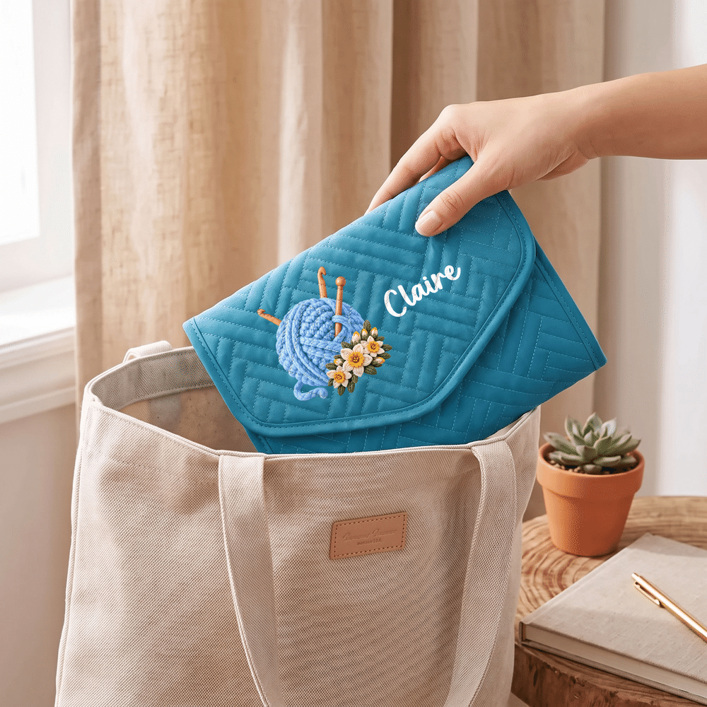 Personalised 3D-Effect Artwork Birth Flower Crochet Yarn Crochet Hook Organiser with Name Knitting Accessories Birthday Gift for Crochet Enthusiasts 6