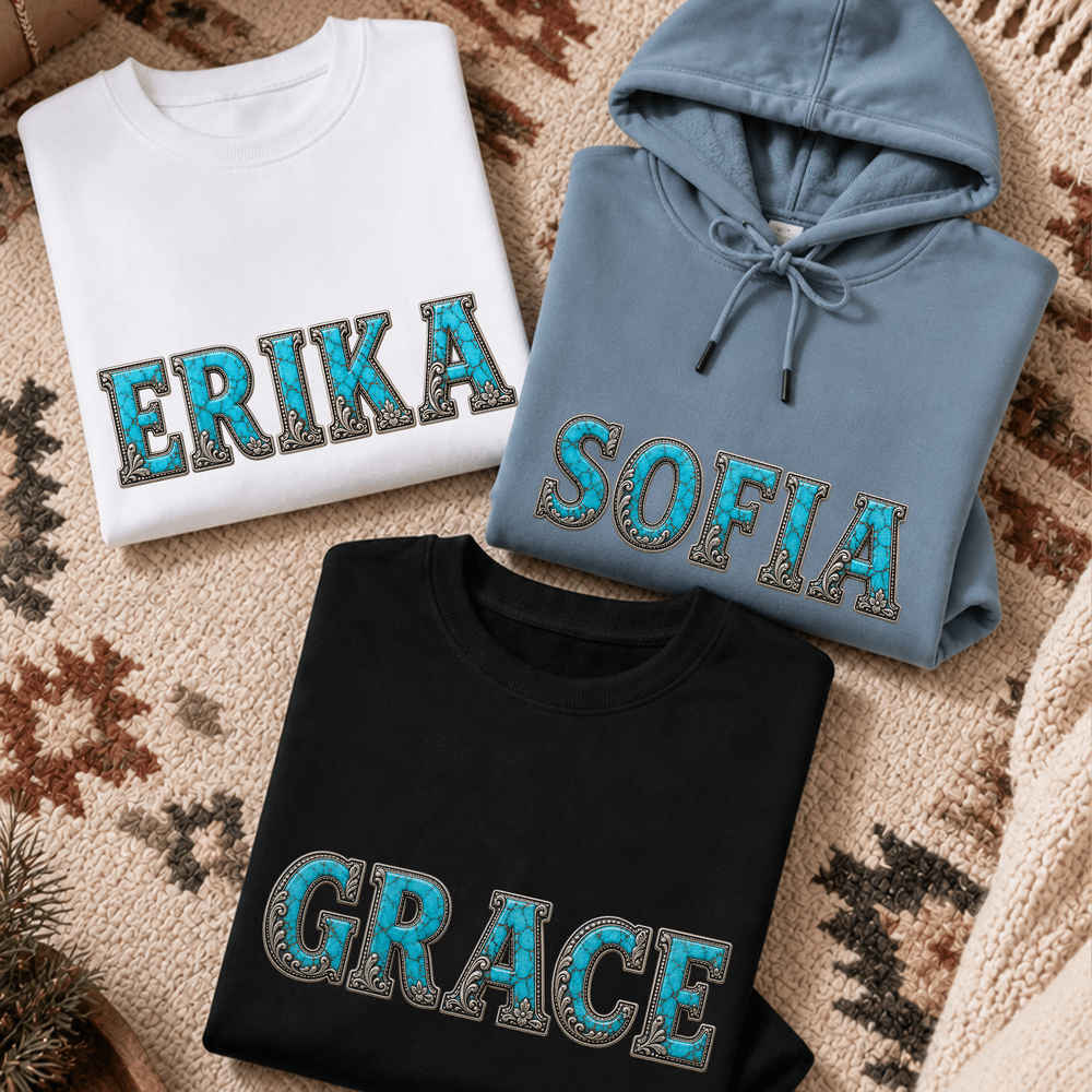 Personalised Turquoise Silver Scrollwork Style Soft Sweatshirt Hoodie with Name Daily Wear Birthday Gift for Women Men 3