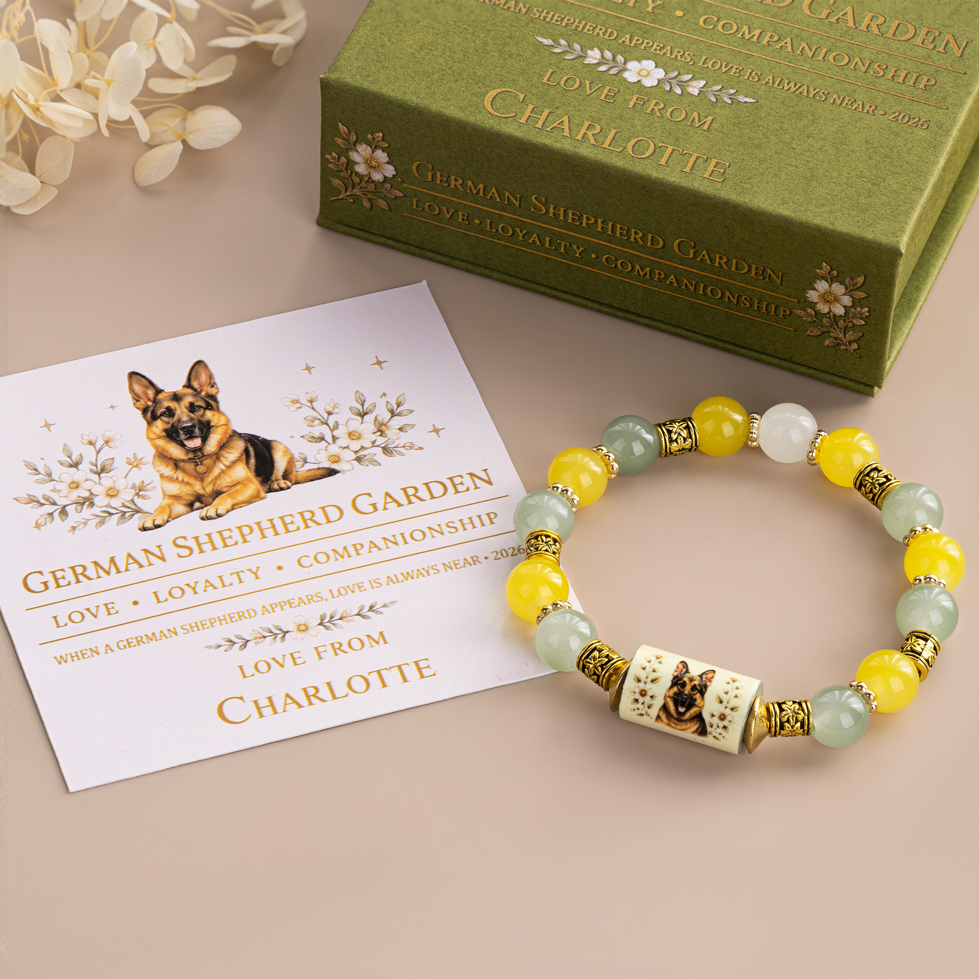Personalised Illustrated Dog Breed Crystal Beaded Bracelet Gift Box Card Set with Name Dog Memorial Gift for Dog Mum Pet Lovers