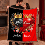Manta suave personalizada con motivo romántico: rey, reina, corona y borla de rosa, con nombre; decoración para el hogar; regalo de Navidad, fiestas y días festivos para parejas, marido y mujer 1