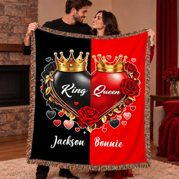 Manta suave personalizada con motivo romántico: rey, reina, corona y borla de rosa, con nombre; decoración para el hogar; regalo de Navidad, fiestas y días festivos para parejas, marido y mujer
