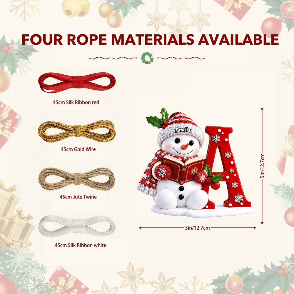 Adorno acrílico personalizado de Navidad con un muñeco de nieve leyendo, con nombre y letra; decoración para el árbol de Navidad y el hogar; regalo de Navidad para niños y la familia 9