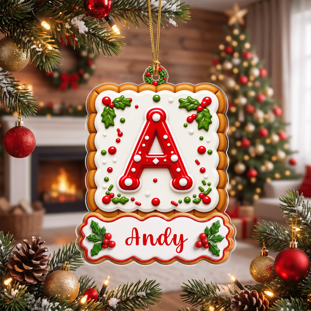 Personalized Holly Cute 3D-Effect Artwork Gingerbread Initial Acrylic Ornament with Name Home Tree Decor Christmas Gift for Family Children 1