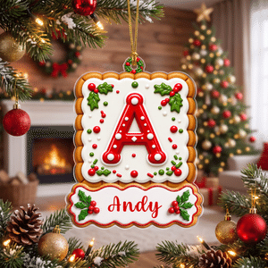 Personalized Holly Cute  3D-Effect Artwork Gingerbread Initial Acrylic Ornament with Name Home Tree Decor Christmas Gift for Family Children