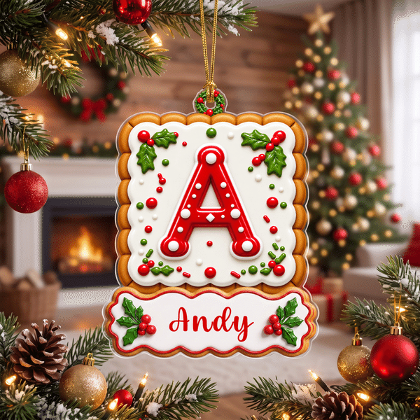 Personalised Holly Cute 3D-Effect Artwork Gingerbread Initial Acrylic Ornament with Name Home Tree Decor Christmas Gift for Family Children