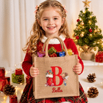 Personalized Cute Christmas Fairy Initial Large Capacity Jute Tote Bag with Name Christmas Gift for Kids Girls