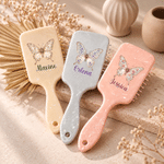 Personalised Birth Flower & Butterfly Hair Brush Anti-Static Massage Comb with Name Daily Use Birthday Gift for Woman Mother Bridesmaid