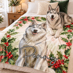 Personalisierte Haustierfoto Kuscheldecke im Ölgemälde-Stil | mit Namen & Geburtsblume | Weiche Wohndecke | Geburtstagsgeschenk für Haustierbesitzer