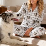 Personalised Pet Face Photo Striped Paw Heart Pattern Women Pyjama Set with Name Loungewear Daily Home Wear Birthday Gift for Pet Lovers  Best Friends 4