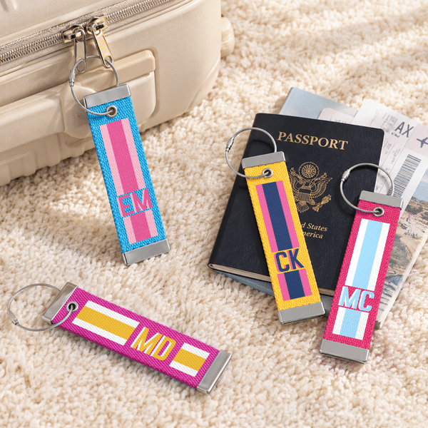 Personalised Color-Block Stripe Shadow Monogram Portable Luggage Tag Travel Use Birthday Business Trip Gift for Traveller Family Friend