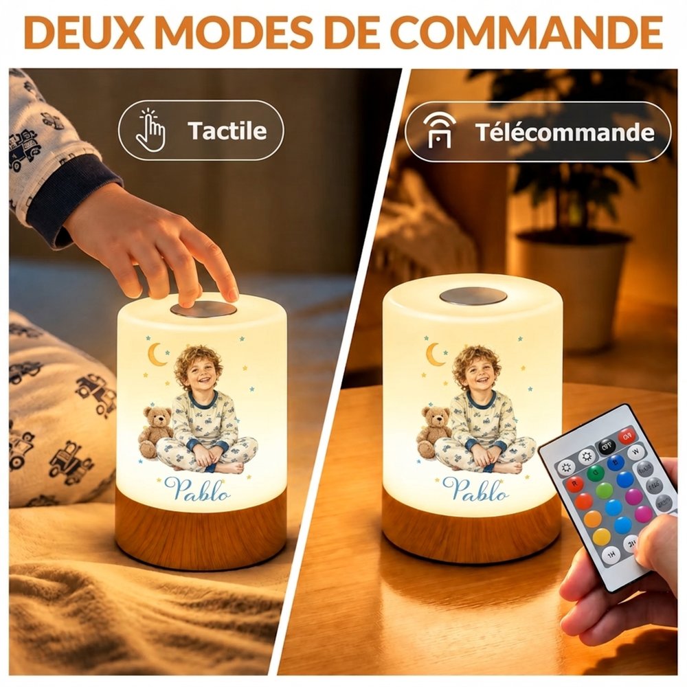 Veilleuse tactile LED personnalisée avec nom et photo - Deux modes de contrôle et couleurs changeables - Cadeau pour les enfants et la famille 8