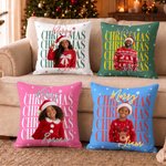 Personalised Cute Christmas Snow Star Element Pillow with Photo and Name Soft Home Decor Christmas Gift for Family Friends