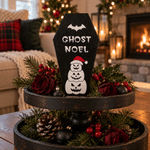 Personalized Dark Festive Gothmas Skull Snowman Wooden Coffin Tabletop Decor with Text Christmas Gift for Goth Fans
