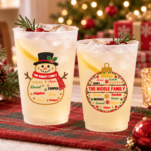 Personalised Family Christmas Element 12-16 oz Plastic Cup with Text and Name Christmas Family Gathering Party Gifts for Family Guests