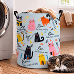 Cesto portaoggetti impermeabile personalizzato con motivo illustrativo in stile doodle raffigurante cani e gatti, dotato di manico e nome: regalo per l'inaugurazione della casa o per il compleanno, ideale per gli amanti degli animali domestici