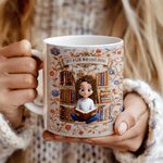Personalized Cartoon Reader 11 oz 15 oz Ceramic Mug with Name and Coaster  Birthday Christmas Gift for Teachers Bookworms
