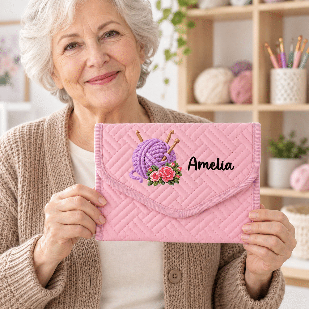 Personalised 3D-Effect Artwork Birth Flower Crochet Yarn Crochet Hook Organiser with Name Knitting Accessories Birthday Gift for Crochet Enthusiasts 5