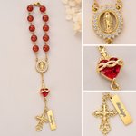 Personalized Virgin Mary Steering Wheel Rosary Charm with Cross and Name Car Decor Baptism Christmas Religious Gift for Christians Women Drivers