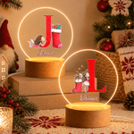 Veilleuse LED personnalisée en acrylique « Elfe de Noël » avec initiale, prénom et socle en bois – Décoration de chambre – Cadeau de Noël pour garçons et filles