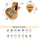 Étui porte-médiators en bois personnalisé avec personnage de dessin animé et effet 3D, comportant un texte avec le prénom et 3 médiators – Cadeau d'anniversaire pour les guitaristes et leurs parents 8