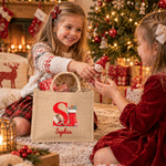 Personalized Cute Christmas Fairy Initial Large Capacity Jute Tote Bag with Name Christmas Gift for Kids Girls